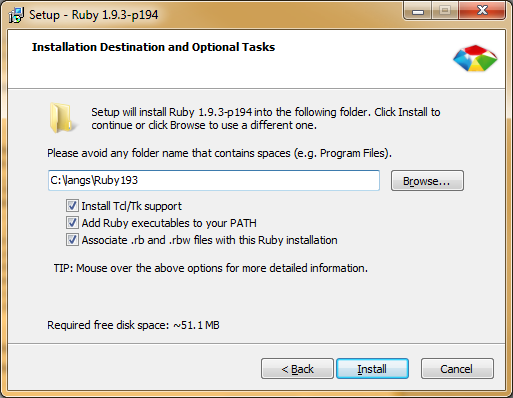 Ruby Installer Screen 2