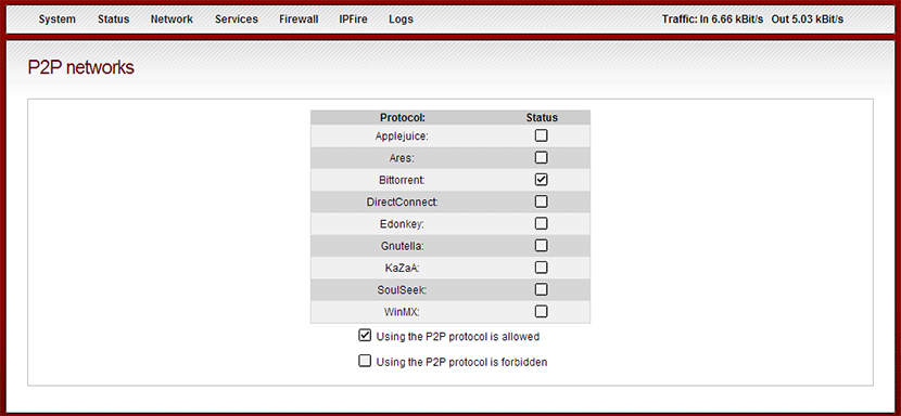 IPFire P2P Protocol List